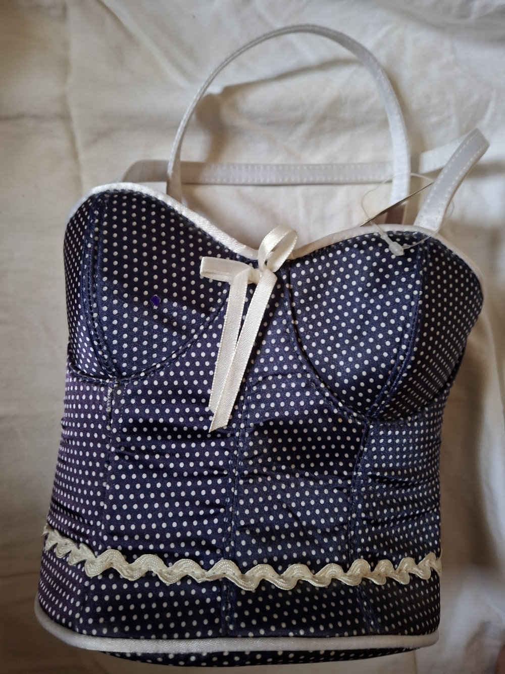 F&J Navy Polka Dot Corset Bustier Novelty Handbag Purse Y2K